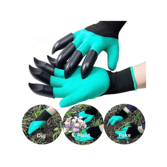 Green Garden Gloves With Claws For Digging, Planting, Weeding - Protects Nails And Fingers