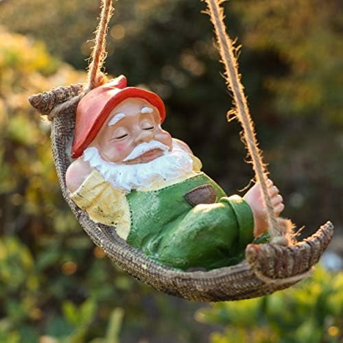 Green Garden Gnome Statues for Garden Decor, Resin Hanging Decorations for Outdoor, Tree Ornaments Figurines for Outside Gifts for Mom Women and Man