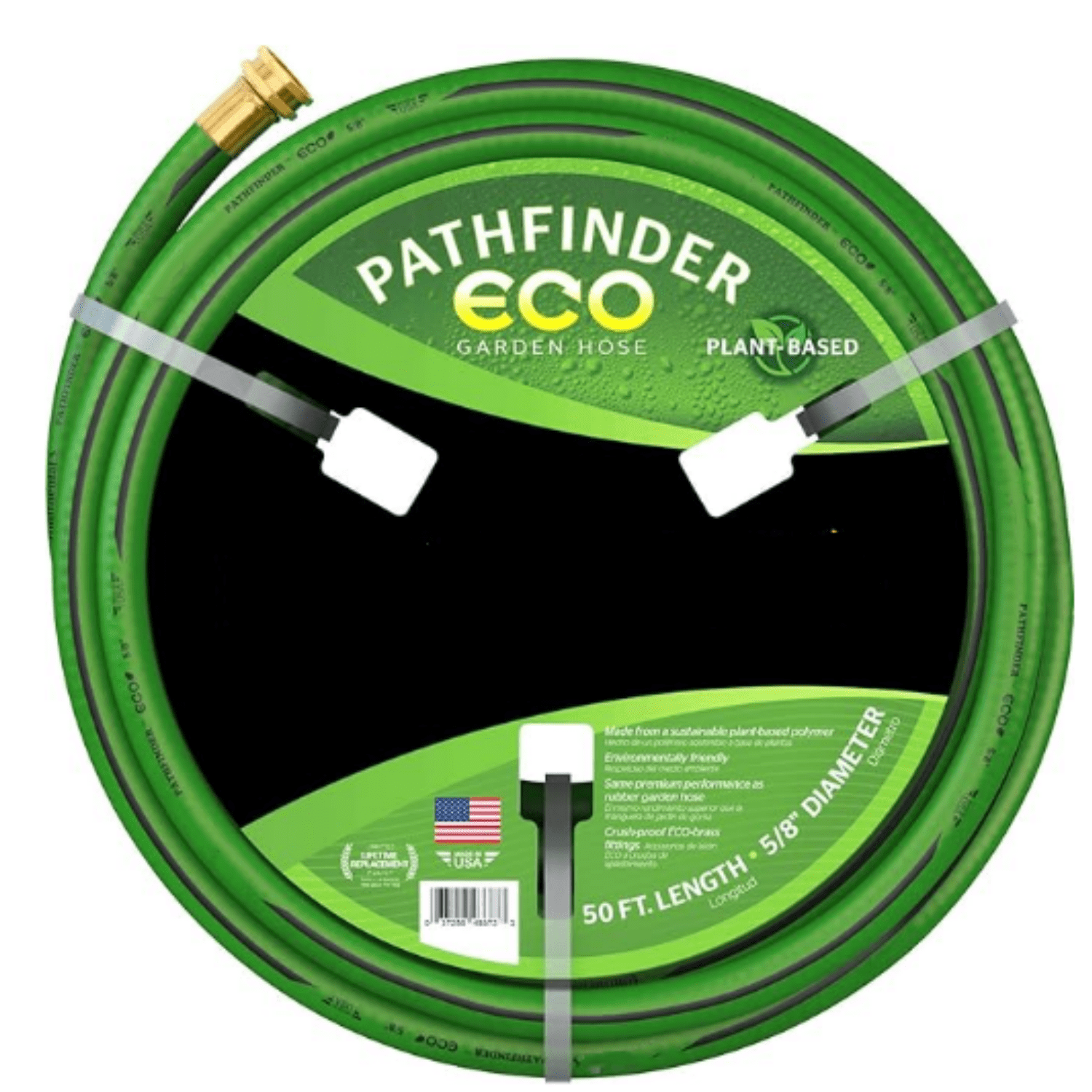 Green Garden Hose 5/8in Inside Diameter x 50ft Length Male x Female Garden Hose Thread  Brass Fittings