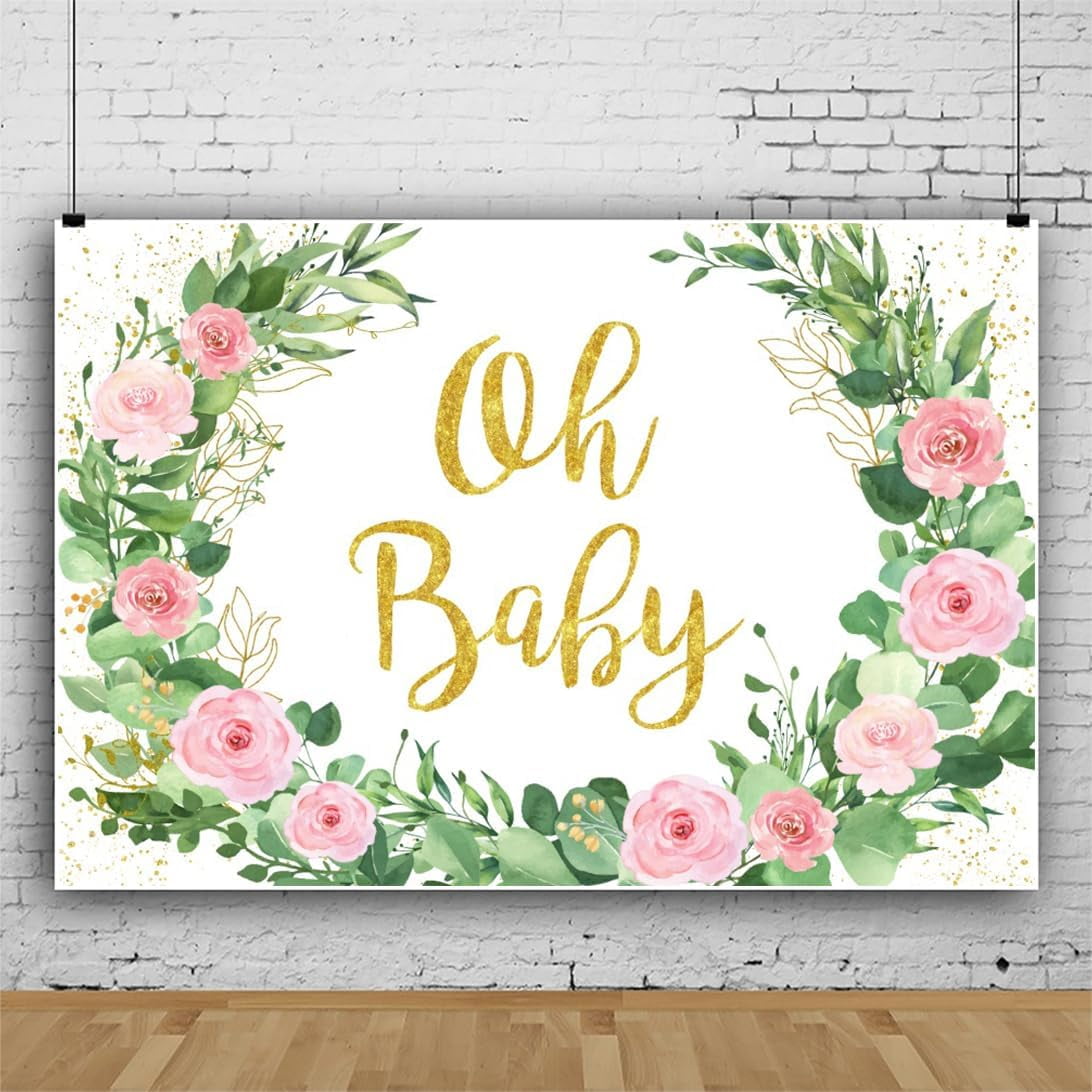 Oh Baby Floral Round Gender Reveal Backdrop For Girl main image 1