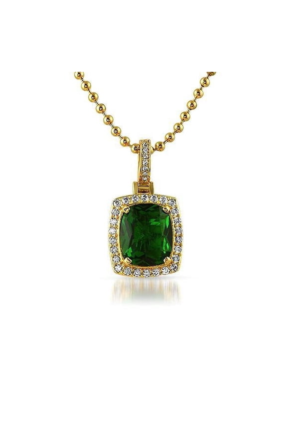 Green Gem Iced Out Pendant .925 Sterling Silver