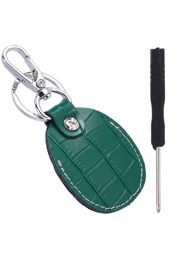 Green Genuine Leather Keychain Cover Portable Leather Key Fob Compatible Scratch-Resistant Keyring Fob Protector NFC Tag Holder Access Card Case