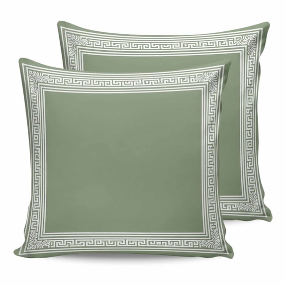 Green Geometric 14x14 Pillow Covers Set of 2, White Greek Key Design Abstract Modern Art Throw Pillow Covers Decorative Couch Cushion Case, Microfiber Square Pillowcases for Bedroom Car Living Room