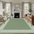 thumbnail image 1 of Green Geometric 8x10 Area Rugs, White Greek Key Design Abstract Modern Art Non-Skid Rubber Backing Large Rectangle Rugs - Living Room Bedroom Home Office, Indoor Floor Mat Carpets Washable Rug, 1 of 9