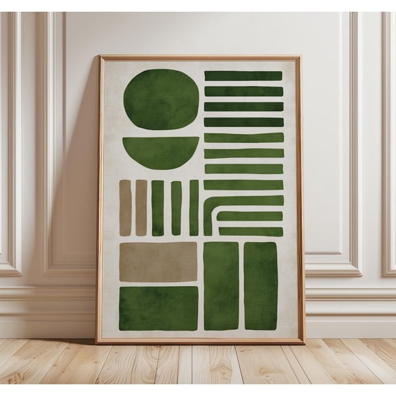 Green Geometric Abstract Mid Century Modern Graphic Wall Decor Unframed Paper Print