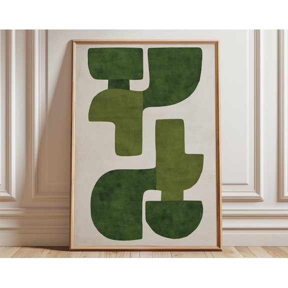 Green Geometric Abstract Wall Art Print, Unframed Paper Poster 24x36in