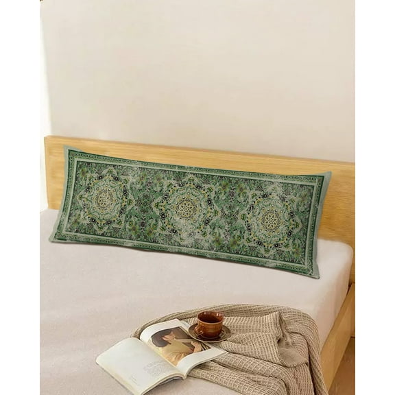 Green Geometric Boho Body Throw Pillow Cover Case,Couch Sofa Bed Pillowcase,Soft Decorative Pillow Protector,Rustic Bohemian Floral Tribal Abstract 20x54Inch Long Reversible Pillow Shams with Zipper