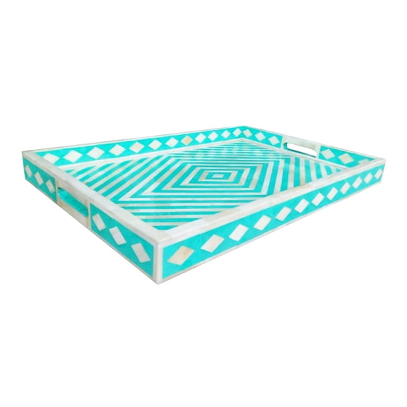 Green Geometric Bone Inlay Serving Tray