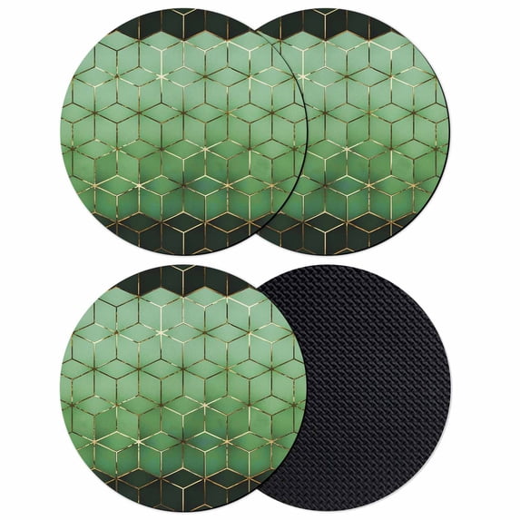 Green Geometric Coasters Set of 4, Absorbent Coasters for Drinks, Ombre Modern Abstract Art Coaster for Desk Coffee Table Protection, Home Decor House Warming Gifts 4"