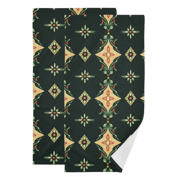Green Geometric Decoration Hand Towel Absorbent Bath Towels for Bathroom Sports Gym(28.3" X 14.4") Set of 2