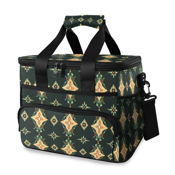 Green Geometric Decoration Insulated Lunch Bag 15L Cooler Box for Women Men Work Camping Beach Travel