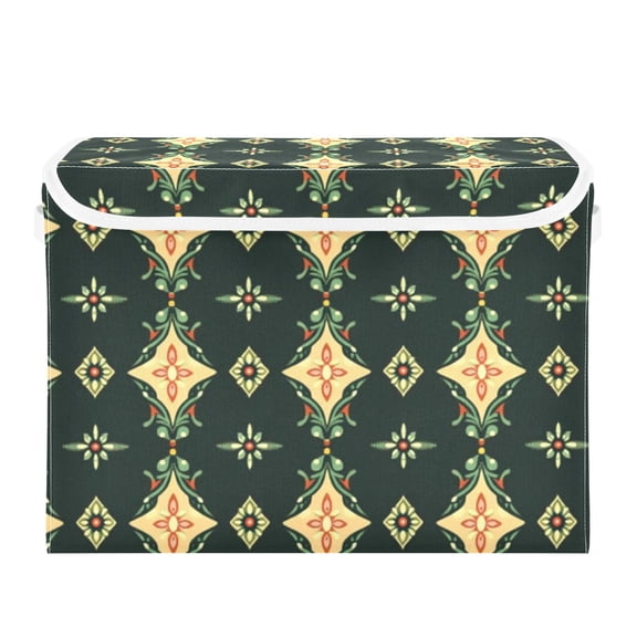 Green Geometric Decoration Large Storage Bins with Linen Collapsible Lid Storage Box 16.7 x 12.6 x 11.8in