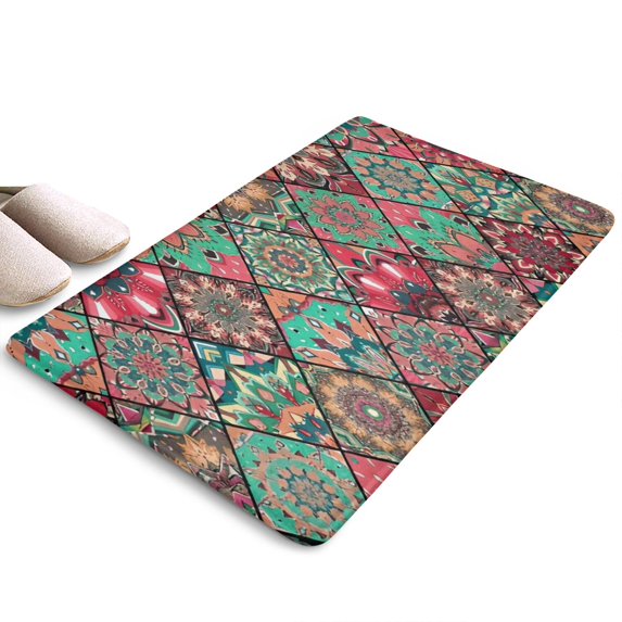 Green Geometric Diamond Pattern Flannel Non Slip Door Rugs,Washable Door Mats Indoor,Decorative Door Mats,Dirt-Resistant and Absorbent Doormat for Entrance,Bedroom,Kitchen,Bathroom,31.5x17in(80x43cm)