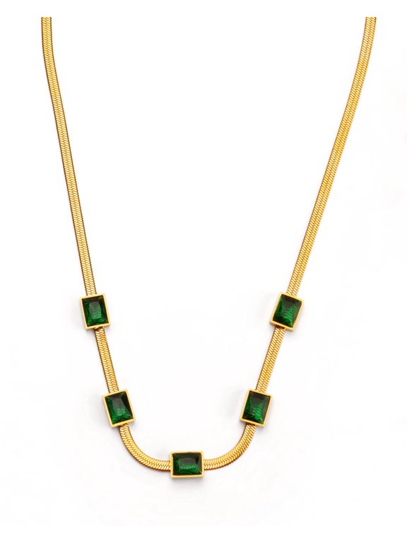 Green Geometric Gold Necklace