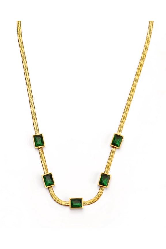 Green Geometric Gold Necklace