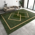 thumbnail image 1 of Green Geometric Lines Area Rug, Gold Square Frame Stripes Indoor Kids Rugs, Non Slip Easy Clean Carpet For Living Room Bedroom Kitchen Dining Room Office Floor Mat 5x7ft, 1 of 6
