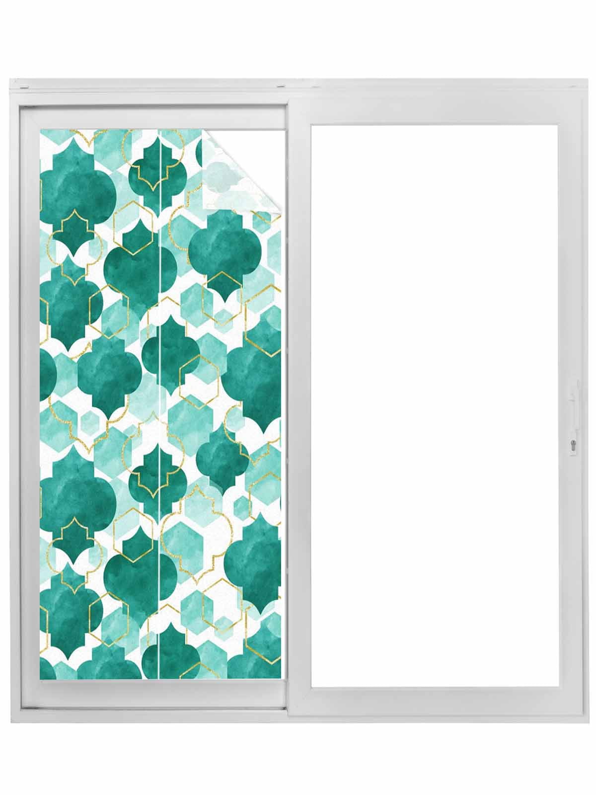 Green Geometric Moroccan Window Privacy Film, Abstract Art Teal Ombre ...