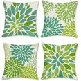 thumbnail image 1 of Green Geometric Pillow Covers 18 x 18 Inch Set of 4 Dahlia Pinnata Spring Floral Decorative Throw Pillow Cases Linen Outdoor Cushion Covers for Sofa Couch Car Bedroom Home Decor, 1 of 5