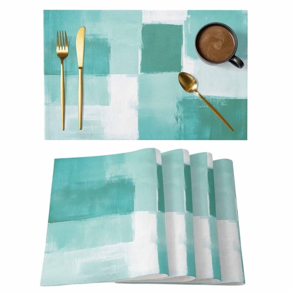 Green Geometric Placemats Set of 4, Watercolor Ombre Modern Abstract Art Placemats for Dining Table, Place Mats for Kitchen Tabletop, Waterproof Wipeable Dining Table Mats Set