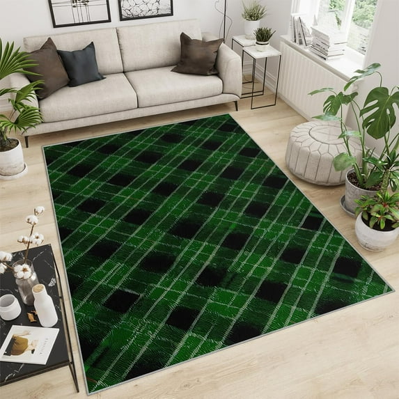 Green Geometric Plaid Print Modern Rug, Buffalo Plaid Regular Pattern Living Room Carpet, Indoor Area Rug Soft And Comfortable Wear-Resistant And Non-Slip For Office Family And Pet 4x6ft
