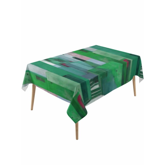 Green Geometric Rectangle Tablecloth, Abstract Art Modern Painting Waterproof & StainResistant Tablecloth, Washable Oil-proof Table Cover for Dining/Party/Wedding/Camping/Buffet 60x120 In