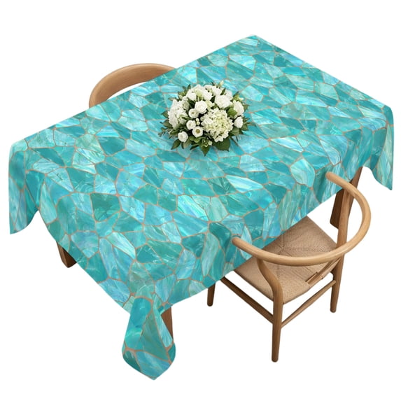Green Geometric Rectangle Tablecloth, Farmhouse Abstract Neutral Motifs Waterproof & StainResistant Tablecloth, Washable Oil-proof Table Cover for Dining/Party/Wedding/Camping/Buffet 60x120 In