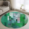 thumbnail image 1 of Green Geometric Round Rug 4ft Washable Circle Entryway Rugs Non Slip Abstract Art Modern Painting Area Rug Indoor Floor Carpet for Bedroom Kitchen Living Room Home Office Dining Room Nursery, 1 of 8