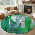 thumbnail image 1 of Green Geometric Round Rug 8ft Washable Circle Rugs Non Slip Abstract Art Modern Painting Large Area Rug Indoor Floor Carpet for Bedroom Kitchen Living Room Home Office Dining Room Nursery, 1 of 8