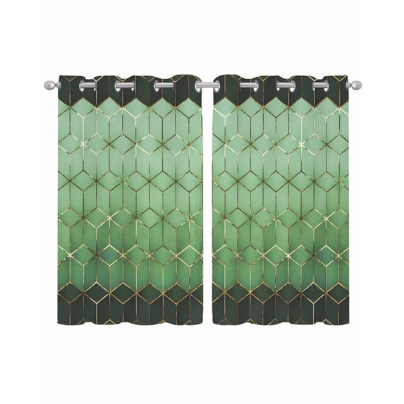 Green Geometric Sheer Curtains 54 Inch Length 2 Panels Set for Living Room/Bedroom, Ombre Modern Abstract Art Kitchen Curtains Grommet Semi-Sheer Curtains Drapes Voile Window Treatments 42"x54"x2