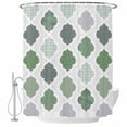 thumbnail image 1 of Green Geometric Shower Curtain, Waterproof Shower Curtains for Bathroom, Vintage Moroccan Rhombic Bohemia Gray Washable Fabric Bathtub Curtain Set Bath Decor with 12 Hooks 48"x72", 1 of 8