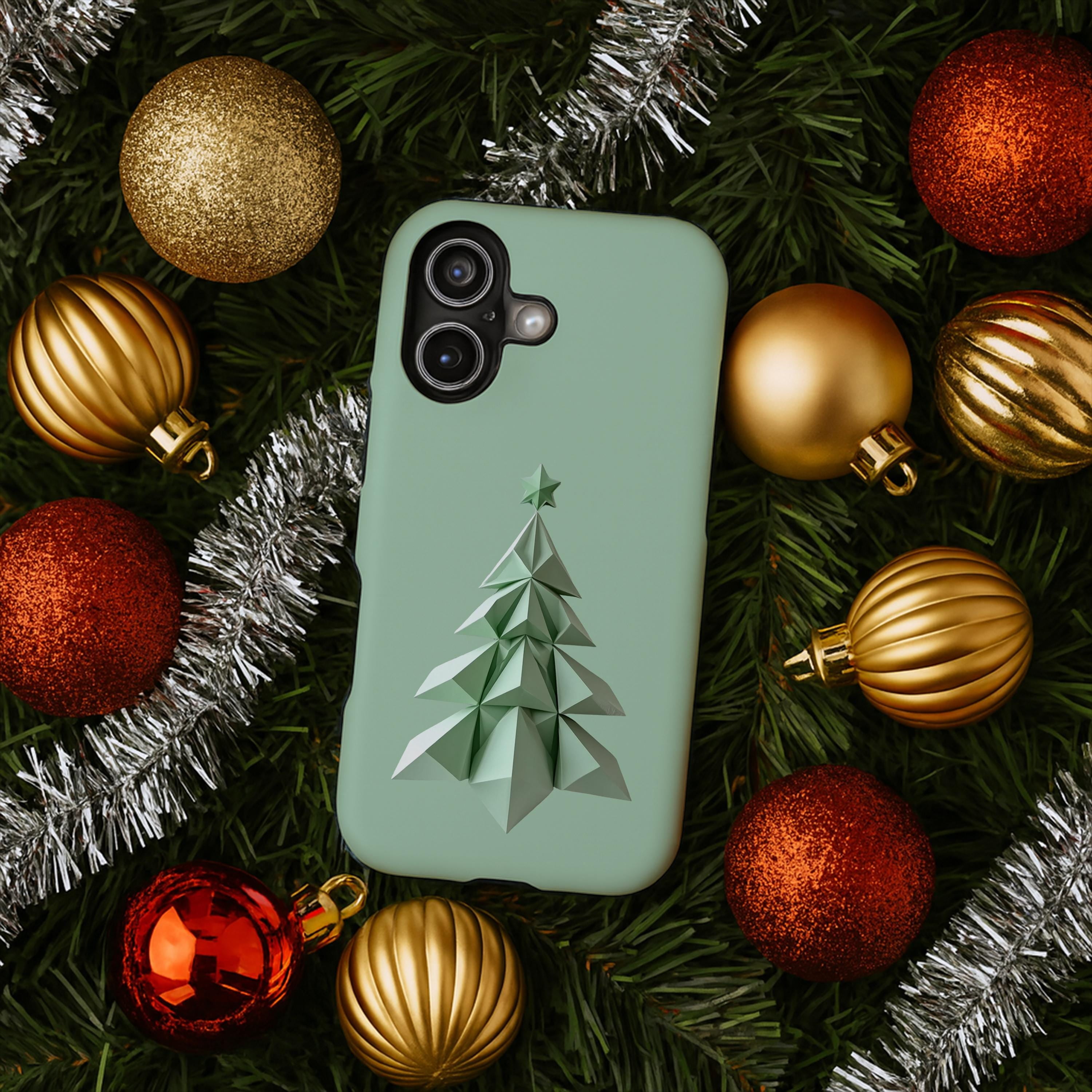 Green Geometric Tree Phone Case with Festive Holiday Look 17 through 11 ...