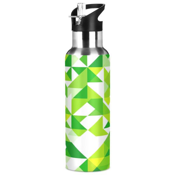 Green Geometric Triangles 1000ml Double Walled Stainless Steel LeakProof Sports Bottle Thermo 8h Portable