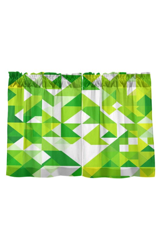 Green Geometric Triangles 27"x36" Linen Look Cafe Curtain Set with Privacy and UV Protection