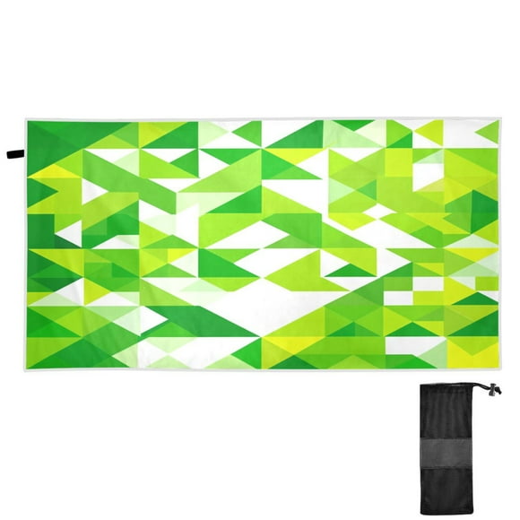 Green Geometric Triangles Quick Dry Sand Resistant Beach Towel 71x31in Lightweight for Pool, Gym, Travel