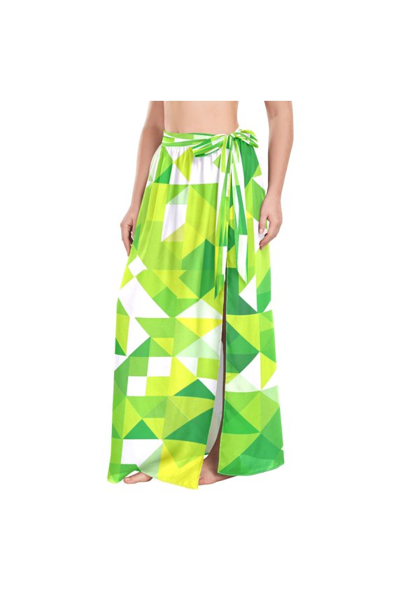 Green Geometric Triangles Women's Swimwear Cover Up Beach Dress Strappy Adjustable Strap Summer Beach Versatile Cover Up