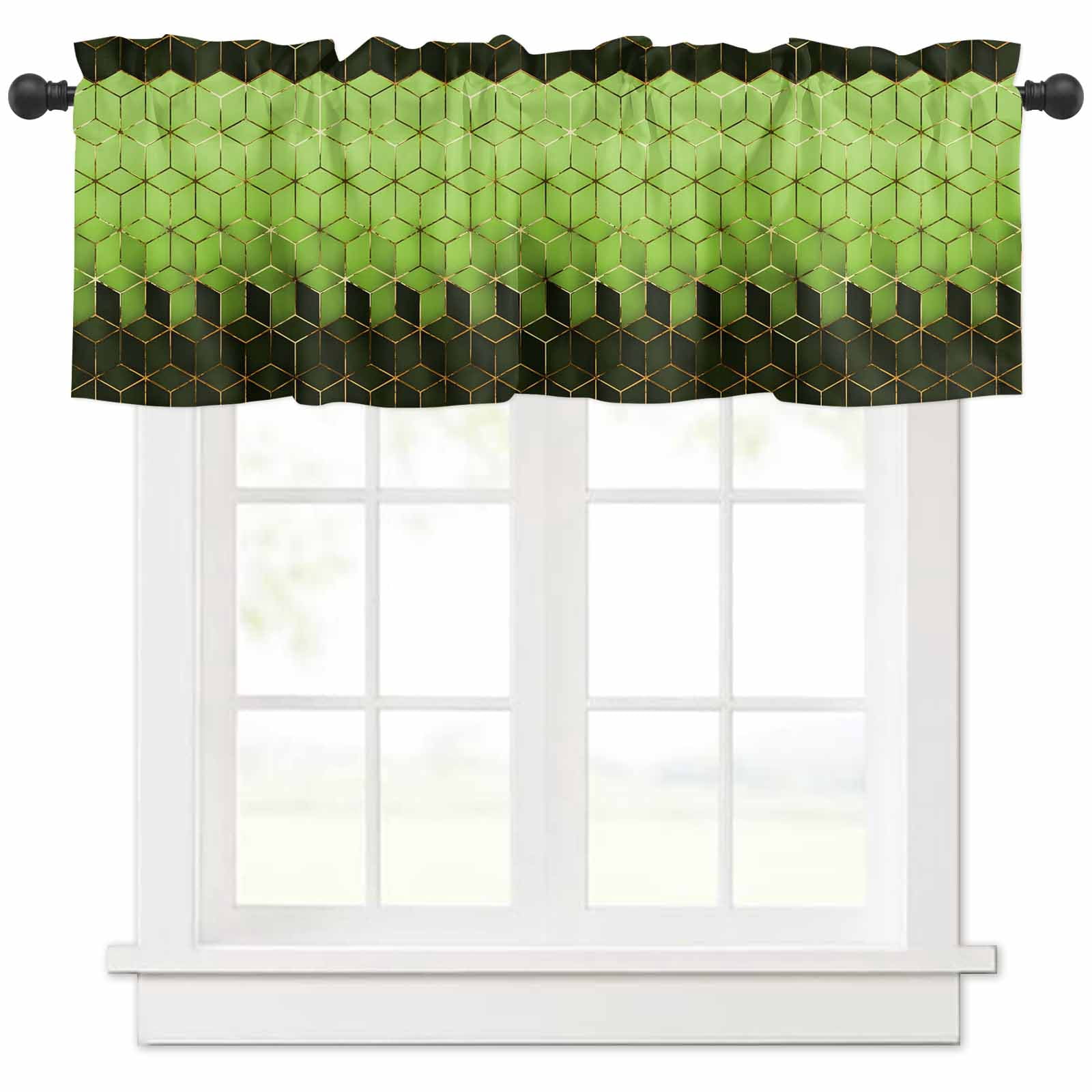 Green Geometric Valances for Windows Farmhouse Kitchen Curtains ...
