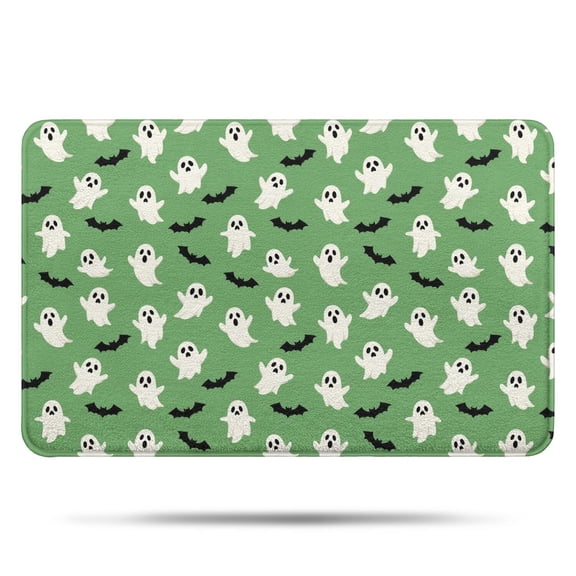 Green Ghost Bat Pattern Bathroom Rugs Mat,Non Slip Microfiber Bathroom Rug,Rubber Backing,Soft Bathroom Mats for Bathroom Floor,Tub and Shower,17x27in(43x68cm)