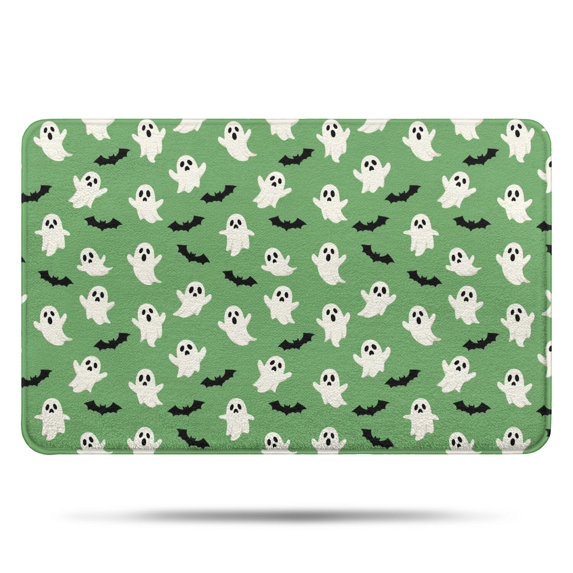 Green Ghost Bat Pattern Bathroom Rugs Mat,Non Slip Microfiber Bathroom Rug,Rubber Backing,Soft Bathroom Mats for Bathroom Floor,Tub and Shower,17x27in(43x68cm)