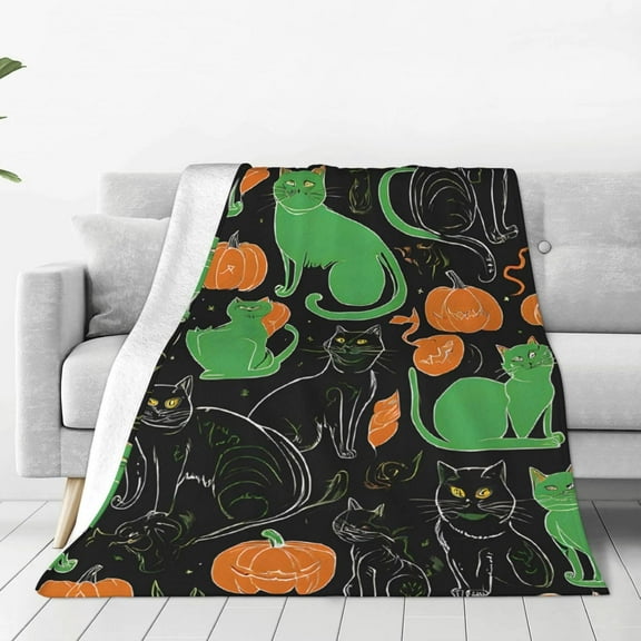 (Green Ghost Horror Halloween Pumpkin) Blankets, Throw Blanket for Couch Bed Sofa Cozy Soft Flannel Blanket Office Home Essentials Decor Teacher Gifts - 40"x30"