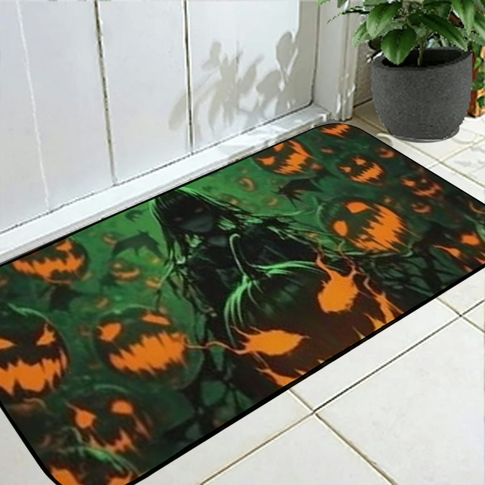 Green Ghost Horror Halloween Pumpkin Print Hem Mat Floor Mat for