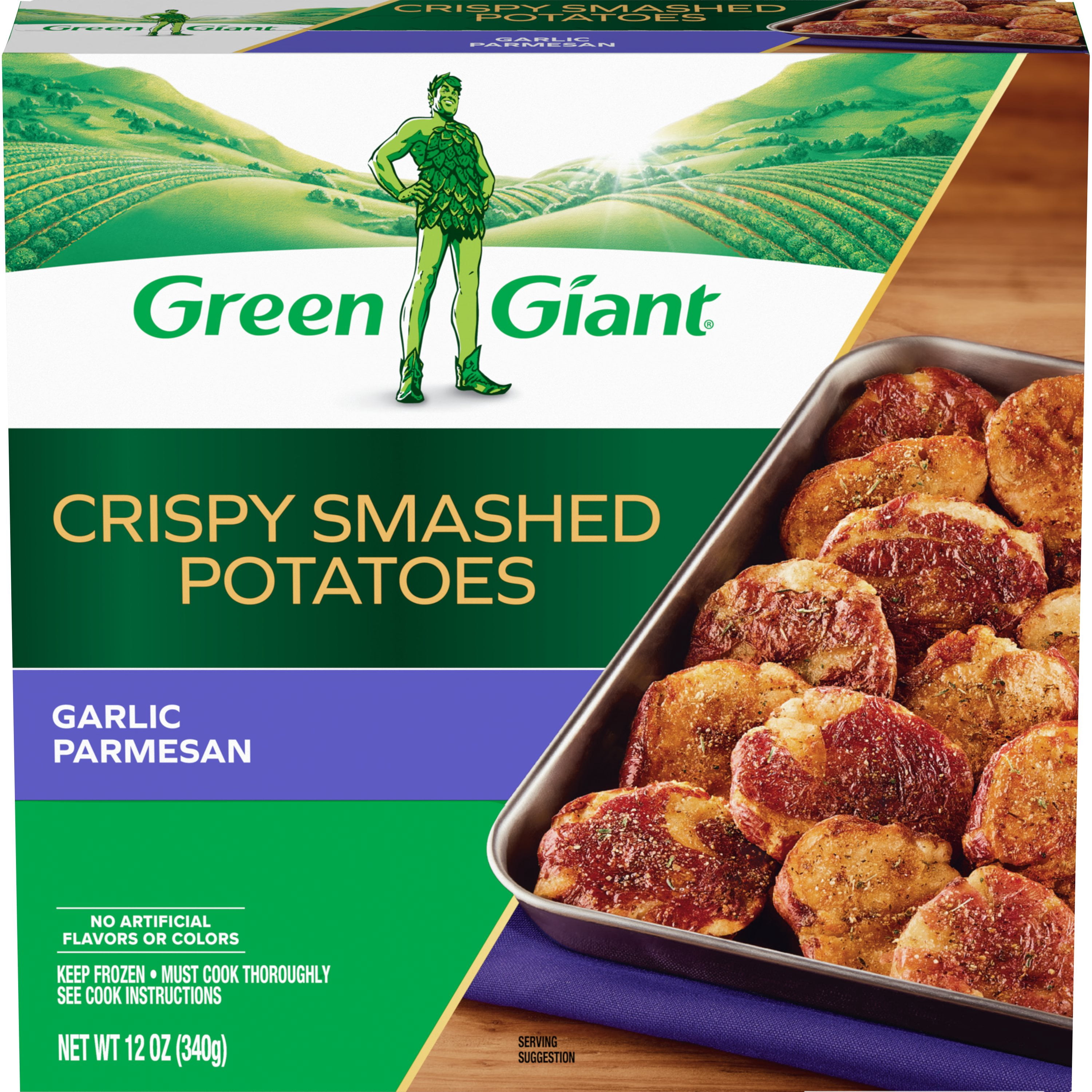Green Giant Crispy Smashed Potatoes, Garlic Parmesan, 12 oz Box (Frozen Vegetables)