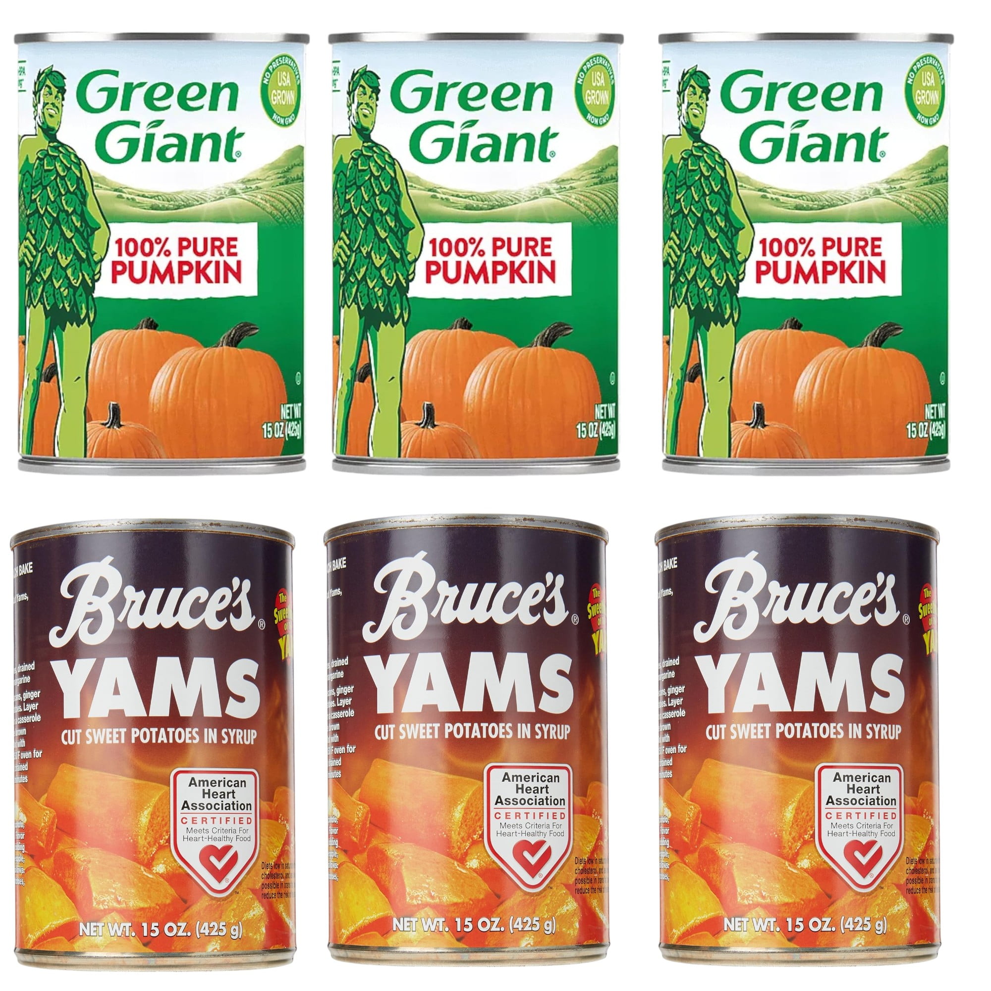 Green Giant Pumpkin and Bruce's Yams Holiday Bundle, 15 oz, Pack of 6
