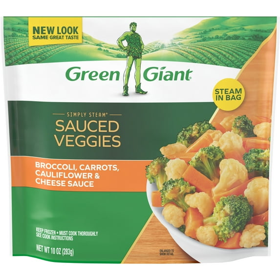 Green Giant Simply Steam Broccoli, Carrots, Cauliflower & Cheese Sauce, 10 oz Bag (Frozen Vegetables)