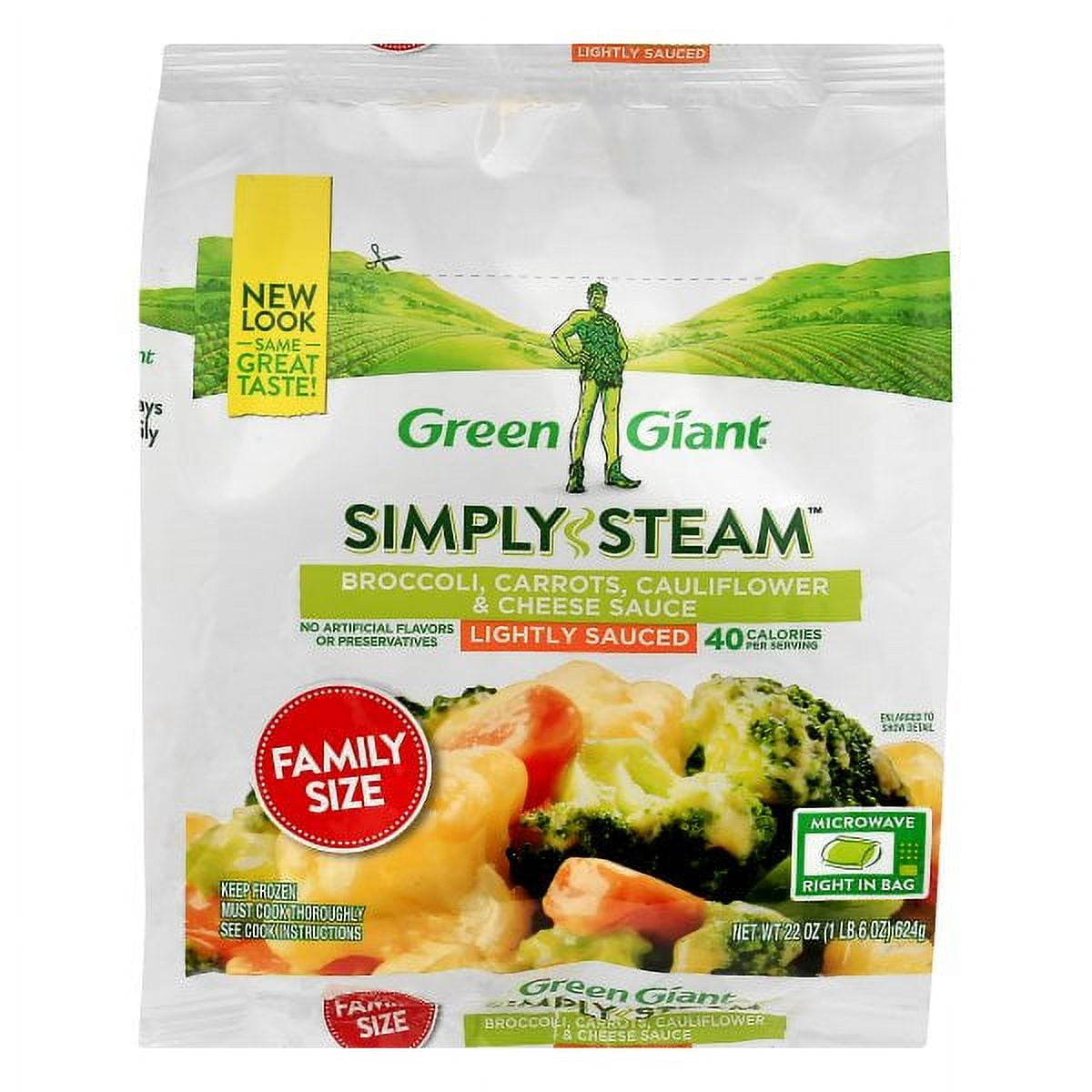 Green Giant Simply Steam Lightly Sauced Broccoli, Carrots, Cauliflower & Cheese Family Size 22oz Bag