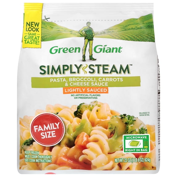 Green Giant Simply Steam Lightly Sauced Pasta with Broccoli, Carrots & Cheese, Family Size 22 oz Bag