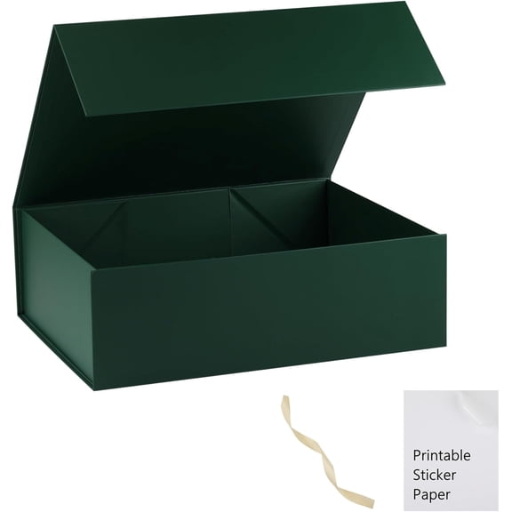 Green Gift Box,10x7.3x3.5 Boxes With Lids For Presents Includes Ribbon And Diy Printable Sticker Paper,Bridesmaid Proposal Box,Magnetic Box Birthday,Wedding,Graduation