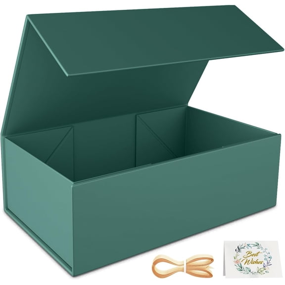 Green Gift Box, 9.5x6x3'' box for Presents with Lids Magnetic Closure Rectangle Collapsible Bridesmaid Proposal Wedding, Christmas, Halloween, Birthday Packging