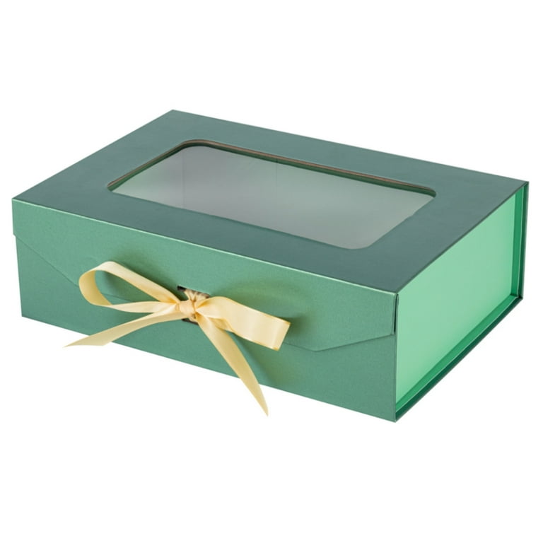 Green Gift Box for Presents with Ribbon 10.8x7.5x3.5 Inches Clear Gift Box  with Window Magnetic Closure Gift Boxes with Lids