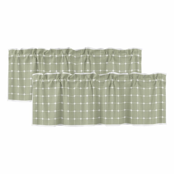 Green Gingham 2 Panels Kitchen Valance, Modern Minimalist White Line Grid Points Checkered Curtains Valances for Small Windows Rod Pocket Window Treatments for Living Room Bedroom 42" W x 18" L