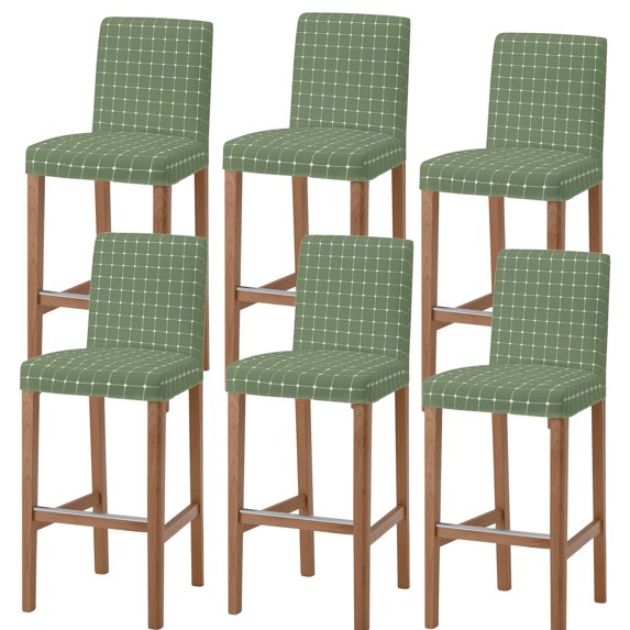 Green Gingham Bar Stool Covers - Stretch Dining Chair Covers Set of 6, Modern Minimalist Geometric Plaid Bar Chair Cover Removable Counter Stool Pub Chairs Slipcovers Protectors for Kitchen/Cafe